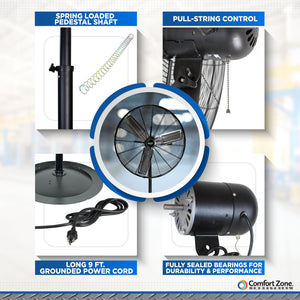 Comfort Zone 30" 3-Speed High-Velocity Industrial Pedestal Fan