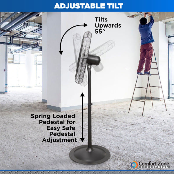 Comfort Zone 30" 3-Speed High-Velocity Industrial Pedestal Fan