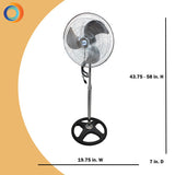 Comfort Zone 18" 3-Speed High-Velocity Industrial Oscillating Pedestal Fan in Black