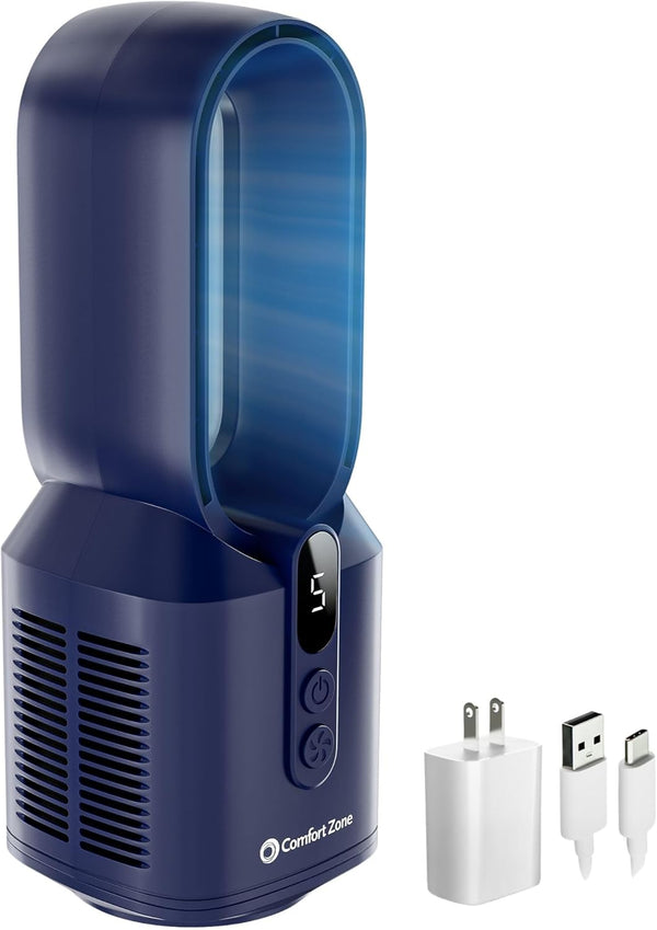 Comfort Zone 14" 5-Speed Rechargeable Bladeless Tabletop Fan