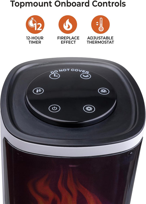 Comfort Zone 25" Oscillating Tower Space Heater with 3D Flame and Remote Control