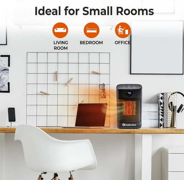 Comfort Zone 12" Oscillating Desktop Heater with Remote Control