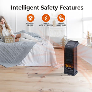 Comfort Zone Oscillating 18" Tower Space Heater with 3D Flame and Remote Control