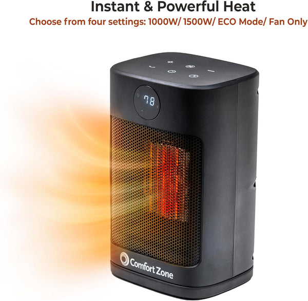 Comfort Zone 12" Oscillating Desktop Heater with Remote Control