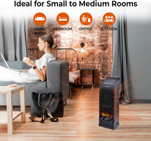 Comfort Zone Oscillating 18" Tower Space Heater with 3D Flame and Remote Control