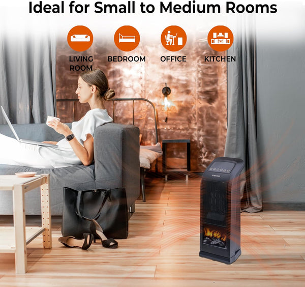 Comfort Zone Oscillating 18" Tower Space Heater with 3D Flame and Remote Control