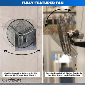 Comfort Zone 30" 2-Speed Oscillating Industrial Wall Fan