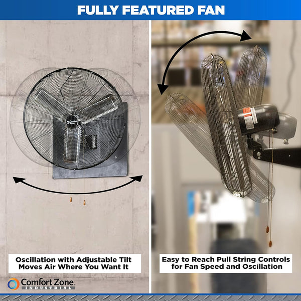 Comfort Zone 30" 2-Speed Oscillating Industrial Wall Fan