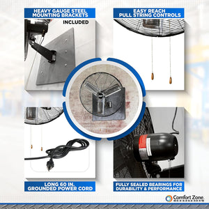 Comfort Zone 30" 2-Speed Oscillating Industrial Wall Fan