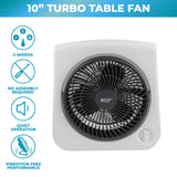 Comfort Zone 10" 3-Speed Adjustable Turbo Fashion Table Fan in Multiple Styles