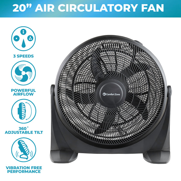 Comfort Zone 20" High Velocity Floor Fan with 180 Degree Adjustable Tilt