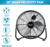 Comfort Zone 12" 3-Speed High-Velocity Floor Fan in Black