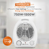 Comfort Zone Fan-Forced Energy-Save Electric Portable Heater with Thermostat in White & Black