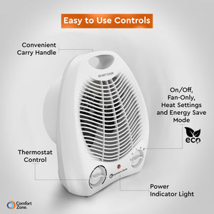 Comfort Zone Fan-Forced Electric Portable Heater with Thermostat