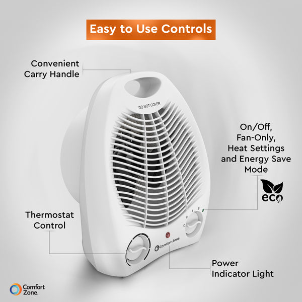 Comfort Zone Fan-Forced Electric Portable Heater with Thermostat