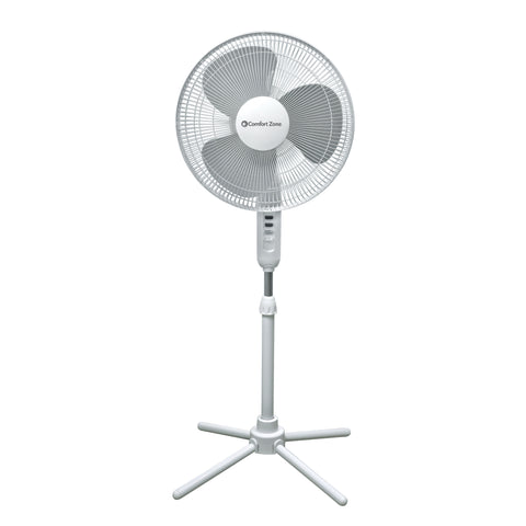 Comfort Zone 16" 3-Speed Adjustable Oscillating Pedestal Fan in White