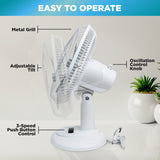 Comfort Zone 12" 3-Speed Quiet Oscillating Table Fan in White & Black
