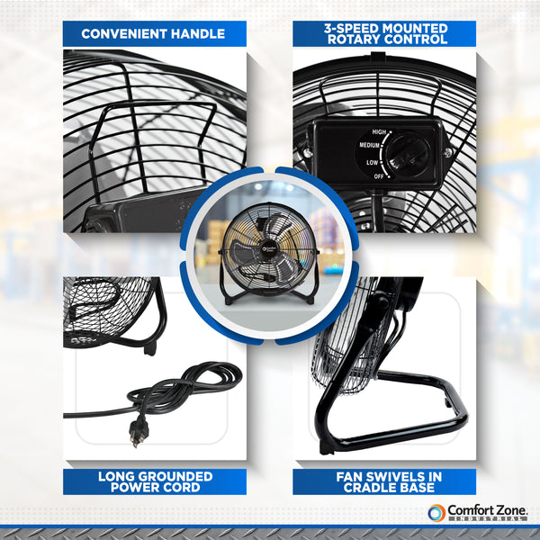 Comfort Zone 14" High-Velocity 3-Speed Floor Fan