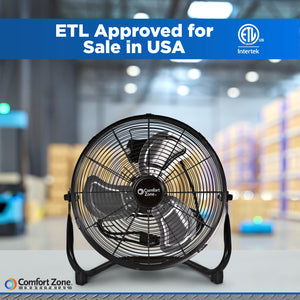 Comfort Zone 14" High-Velocity 3-Speed Floor Fan
