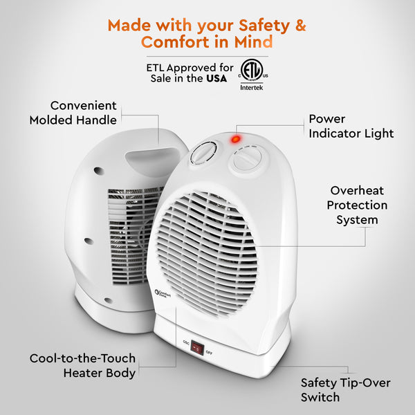 Comfort Zone Oscillating Electric Portable Heater with Thermostat