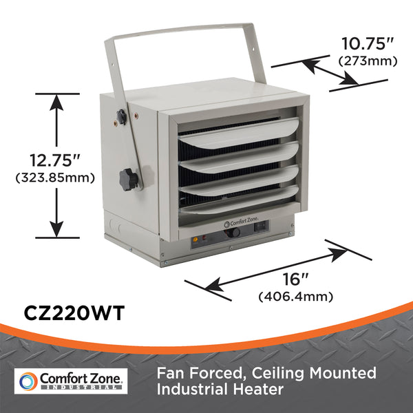 Comfort Zone Ceiling-Mounted 5,000-Watt Fan-Forced Industrial Heater