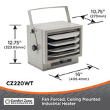 Comfort Zone Ceiling-Mounted 5,000-Watt Fan-Forced Industrial Heater in Gray & Black