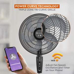 Comfort Zone 18" Smart Wi-Fi 3-Speed Oscillating Stand Fan