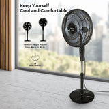 Comfort Zone 18" Smart WiFi 3-Speed Oscillating Stand Fan, Wall-Mountable, White & Black