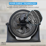 Comfort Zone 9" 3-Speed Powr Curve Floor Fan in Black/Silver