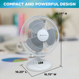 Comfort Zone 16" 3-Speed Oscillating Table Fan with Adjustable Tilt in White