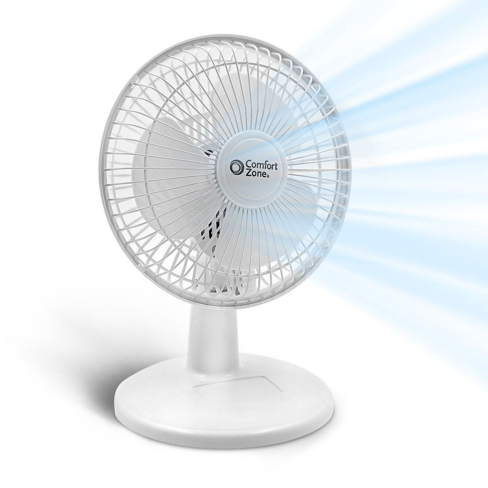 Comfort Zone 6" 2-Speed Desk Fan with Stable Base and Adjustable Tilt