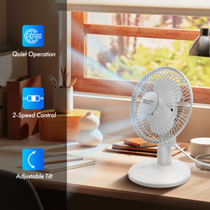 Comfort Zone 6" 2-Speed Desk Fan with Stable Base and Adjustable Tilt