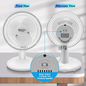 Comfort Zone 6" 2-Speed Desk Fan with Stable Base and Adjustable Tilt