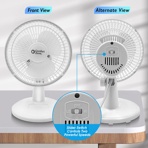 Comfort Zone 6" 2-Speed Desk Fan with Stable Base and Adjustable Tilt