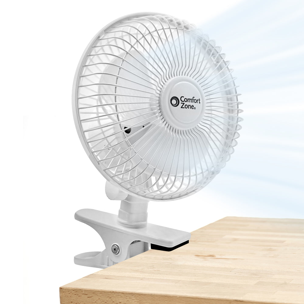 Comfort Zone 6” 2-Speed Desk Fan with Clip and Adjustable Tilt