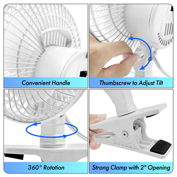 Comfort Zone 6” 2-Speed Desk Fan with Clip and Adjustable Tilt
