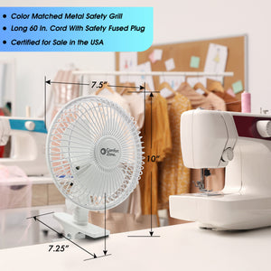 Comfort Zone 6” 2-Speed Desk Fan with Clip and Adjustable Tilt