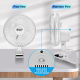 Comfort Zone 6” 2-Speed Desk Fan with Clip and Adjustable Tilt in White & Black