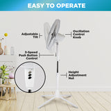 Comfort Zone 18" 3-Speed Oscillating Pedestal Fan in White
