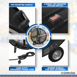 Comfort Zone 42" 2-Speed High-Velocity Industrial Heavy Duty 2-Wheel Belt-Drive Drum Fan in Black