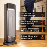 Comfort Zone Oscillating Digital Tower Heater with Remote Control in Black