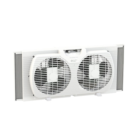 Comfort Zone 9" 2-Speed Twin Window Fan with Manual Reversible Airflow Control in White