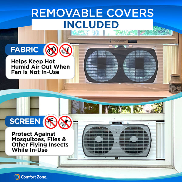 Comfort Zone 9" 2-Speed Twin Window Fan Reversible Airflow Control