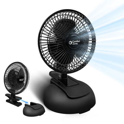 Comfort Zone 6" 2-Speed Clip Fan with Base in Black