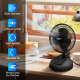 Comfort Zone 6" 2-Speed Clip Fan with Base in Black