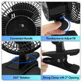 Comfort Zone 6" 2-Speed Clip Fan with Base in Black