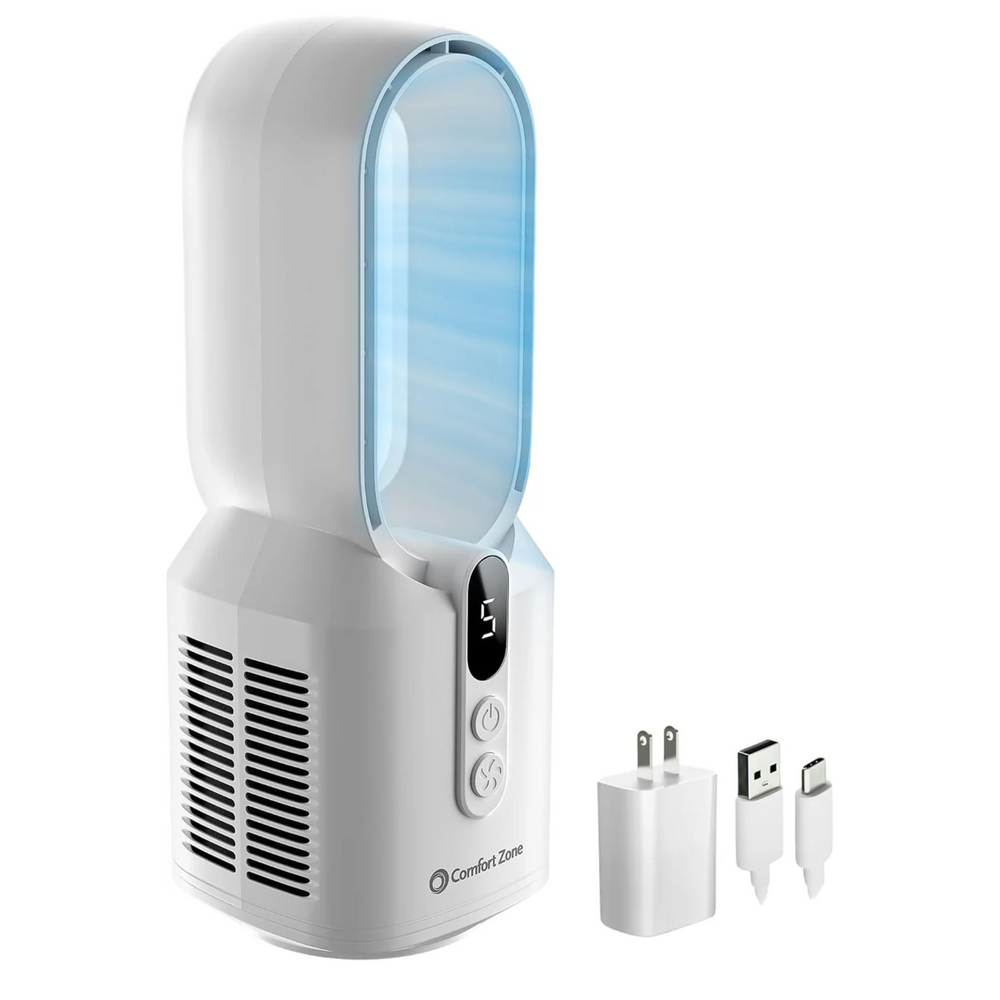 Comfort Zone 14" 5-Speed Rechargeable Bladeless Tabletop Fan
