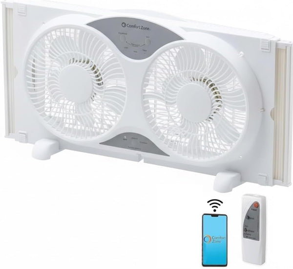 Comfort Zone Reversible Twin Window Fan with Wi-Fi and Remote Control