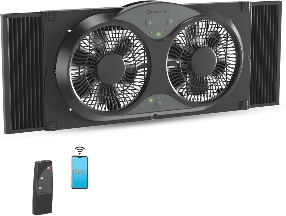 Comfort Zone Reversible Twin Window Fan with Wi-Fi and Remote Control
