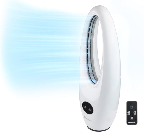 Comfort Zone Oscillating 28" Bladeless Tower Fan with Remote Control
